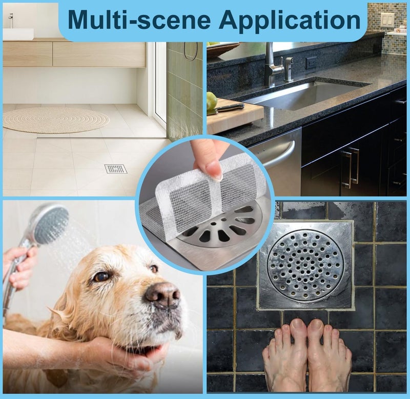 Itlovei 30 PC Disposable Shower Drain Hair Catcher Stickers 4"x4" Strong Adhesive Mesh Covers for Bathroom, Kitchen & Laundry Easy Apply & Remove - Image 3